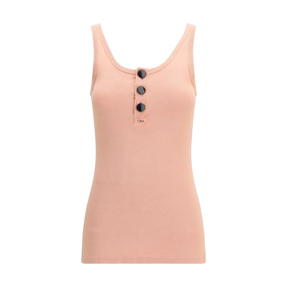Chloé Peach Pink Cotton Henley Tank Top