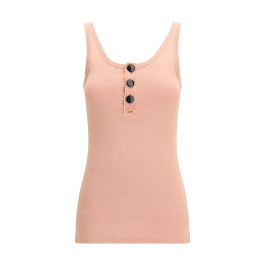 Chloé Peach Pink Cotton Henley Tank Top