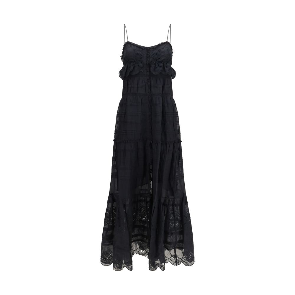 Marant Étoile Black Cotton Paule Long Ruffled Dress