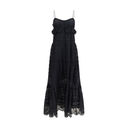 Marant Étoile Black Cotton Paule Long Ruffled Dress