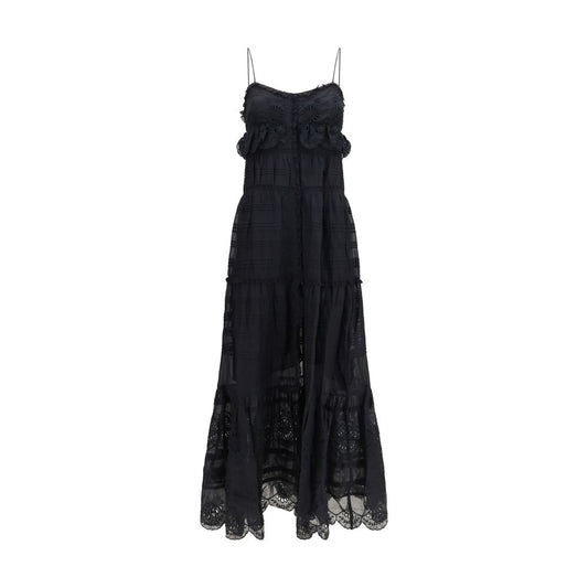 Marant Étoile Black Cotton Paule Long Ruffled Dress