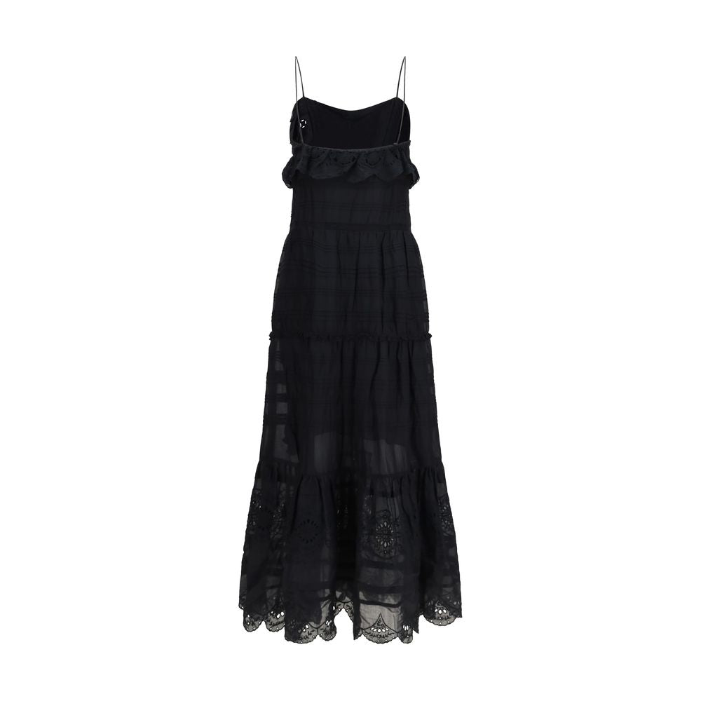 Marant Étoile Black Cotton Paule Long Ruffled Dress