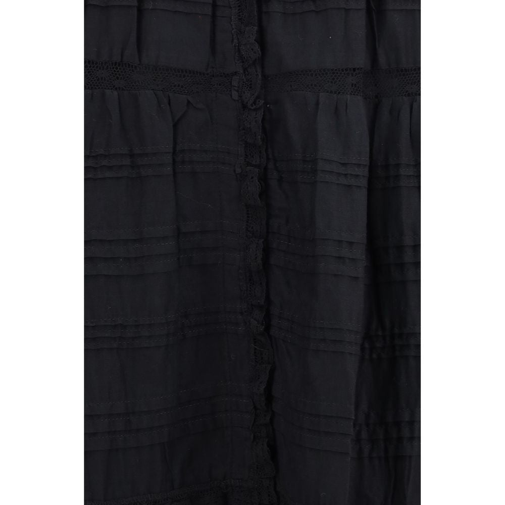 Marant Étoile Black Cotton Paule Long Ruffled Dress