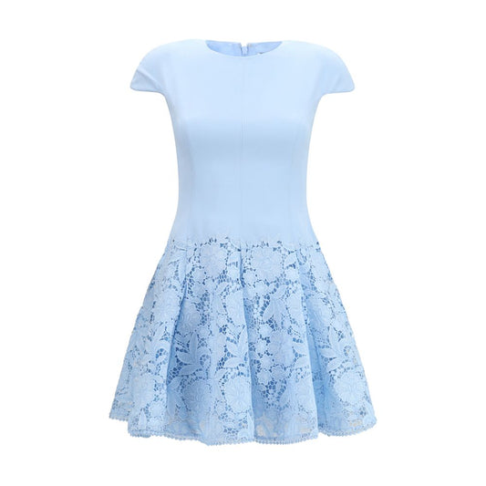 Self-Portrait Blue Polyester Casual Dress with Lace Detailing