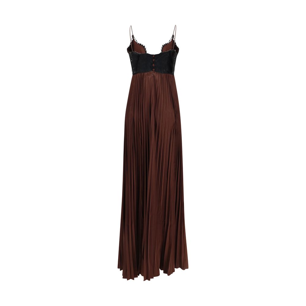 Self-Portrait Satin Maxi Dress with Lace Inserts