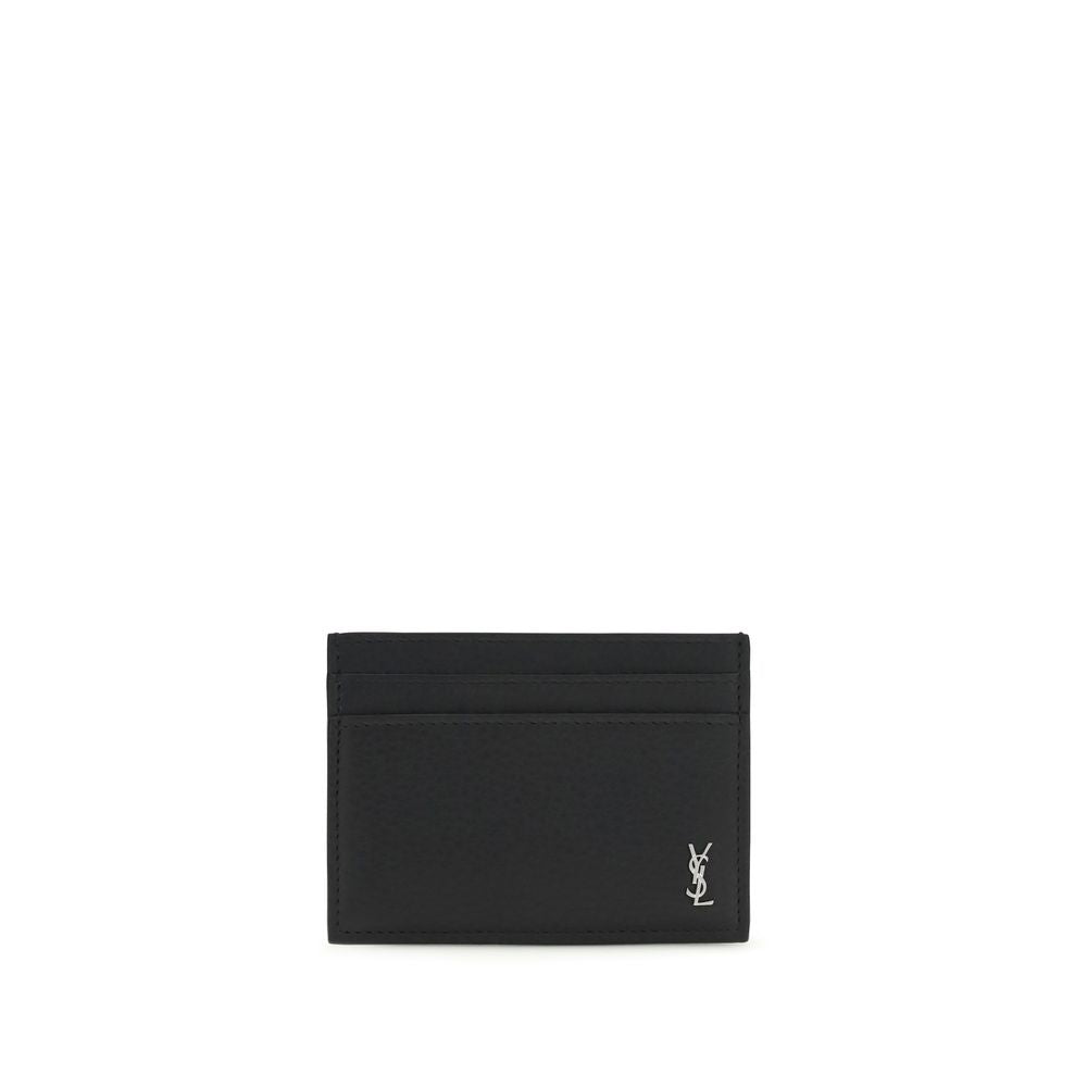 Saint Laurent Black Calf Leather Tiny Cassandre Card Holder Wallet