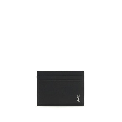 Saint Laurent Black Calf Leather Tiny Cassandre Card Holder Wallet