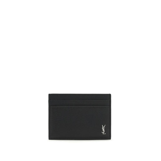 Saint Laurent Black Calf Leather Tiny Cassandre Card Holder Wallet