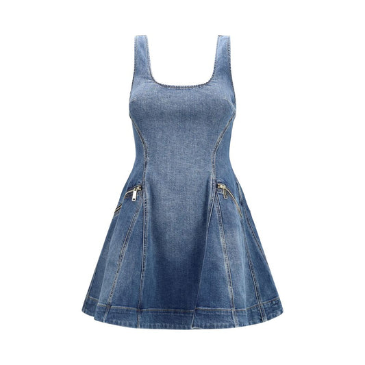 Self-Portrait Blue Cotton Denim Flared Mini Dress