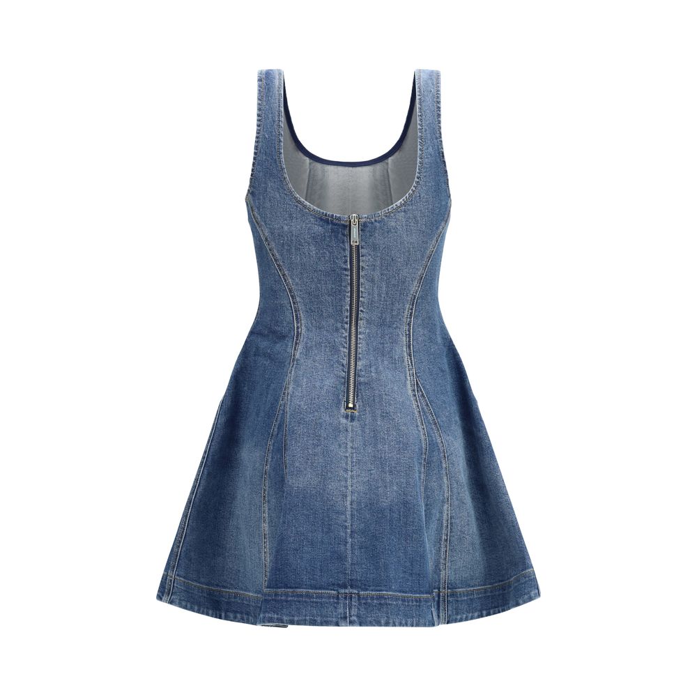 Self-Portrait Blue Cotton Denim Flared Mini Dress