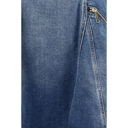 Self-Portrait Blue Cotton Denim Flared Mini Dress