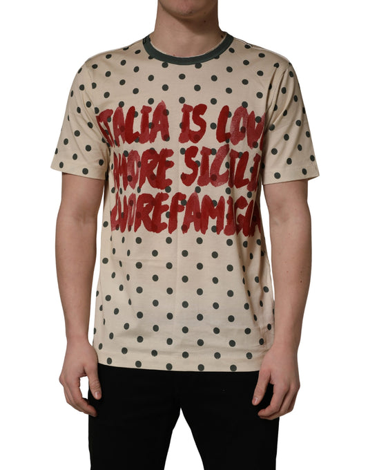 Dolce & Gabbana Beige Cotton Polka Dot Graphic Tee