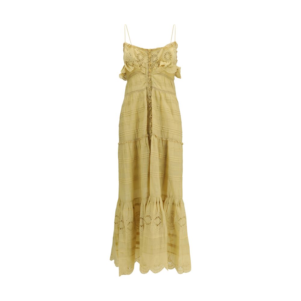Marant Étoile Beige Cotton Paule Long Ruffled Dress