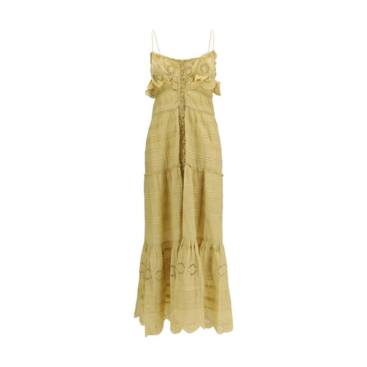 Marant Étoile Beige Cotton Paule Long Ruffled Dress