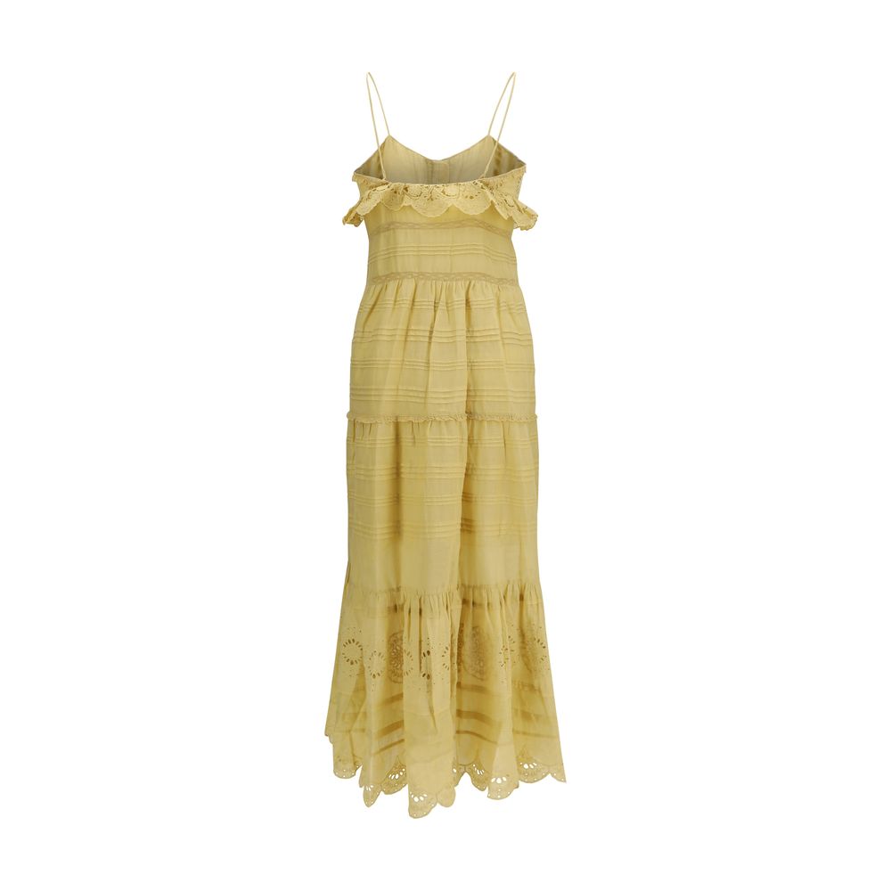 Marant Étoile Beige Cotton Paule Long Ruffled Dress