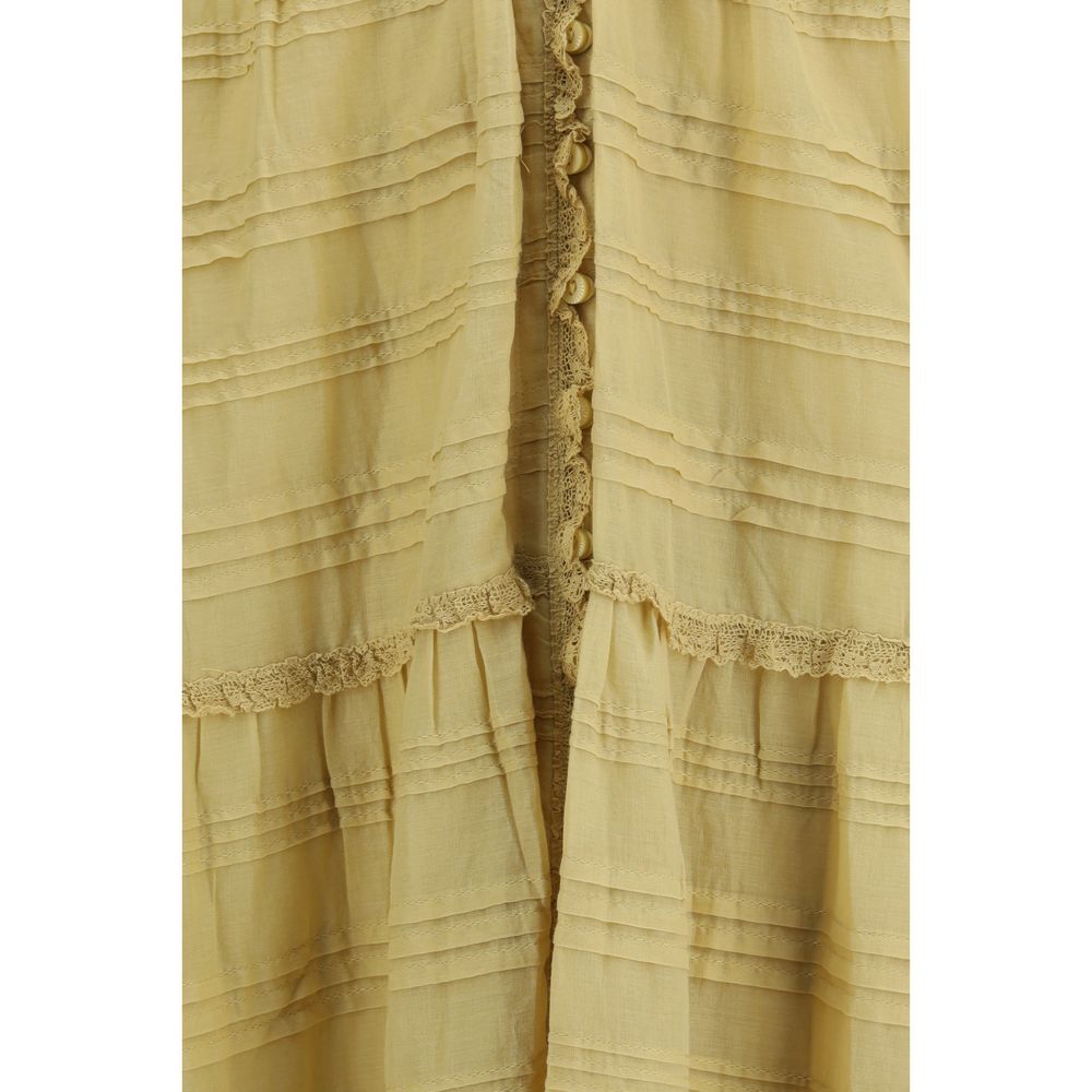 Marant Étoile Beige Cotton Paule Long Ruffled Dress