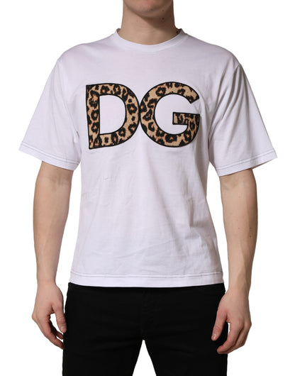 Dolce & Gabbana White Leopard Print DG Logo Cotton T-shirt for Men