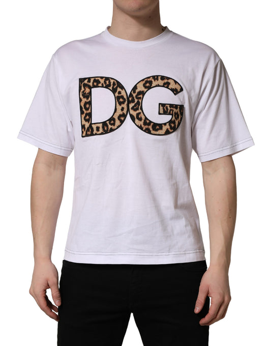 Dolce & Gabbana White Leopard Print DG Logo Cotton T-shirt for Men