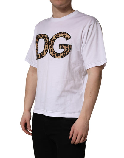 Dolce & Gabbana White Leopard Print DG Logo Cotton T-shirt for Men