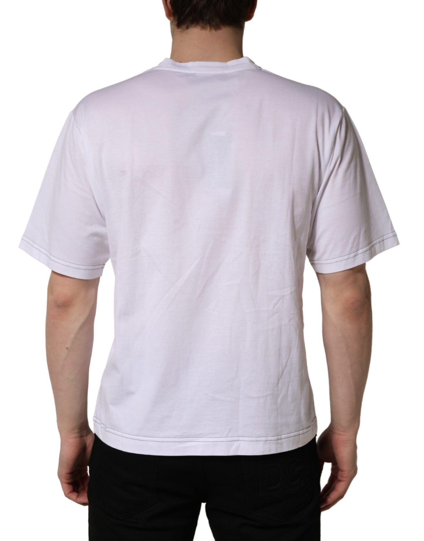 Dolce & Gabbana White Leopard Print DG Logo Cotton T-shirt for Men