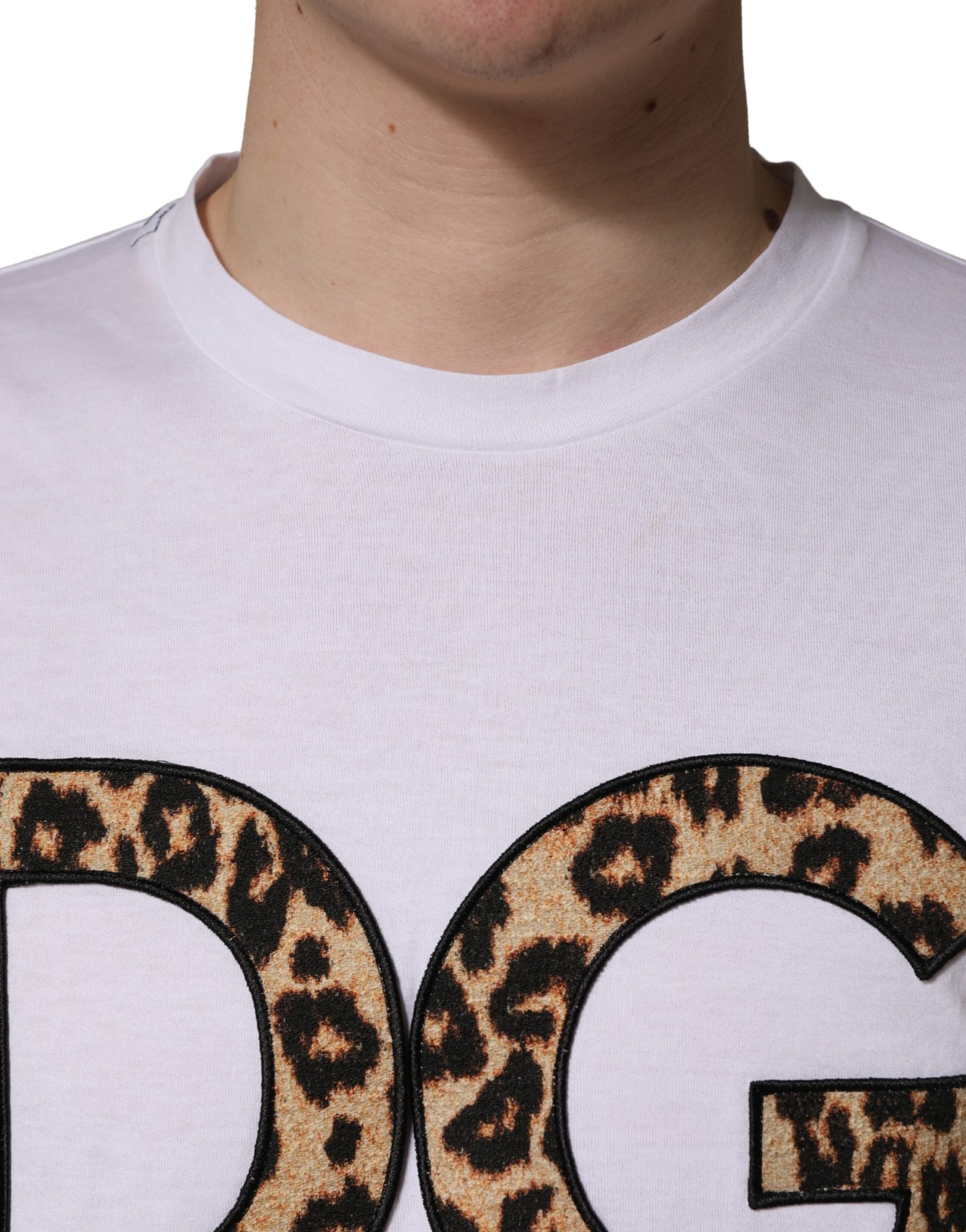 Dolce & Gabbana White Leopard Print DG Logo Cotton T-shirt for Men