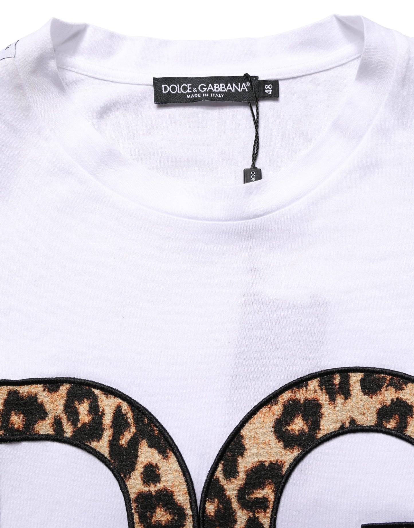 Dolce & Gabbana White Leopard Print DG Logo Cotton T-shirt for Men