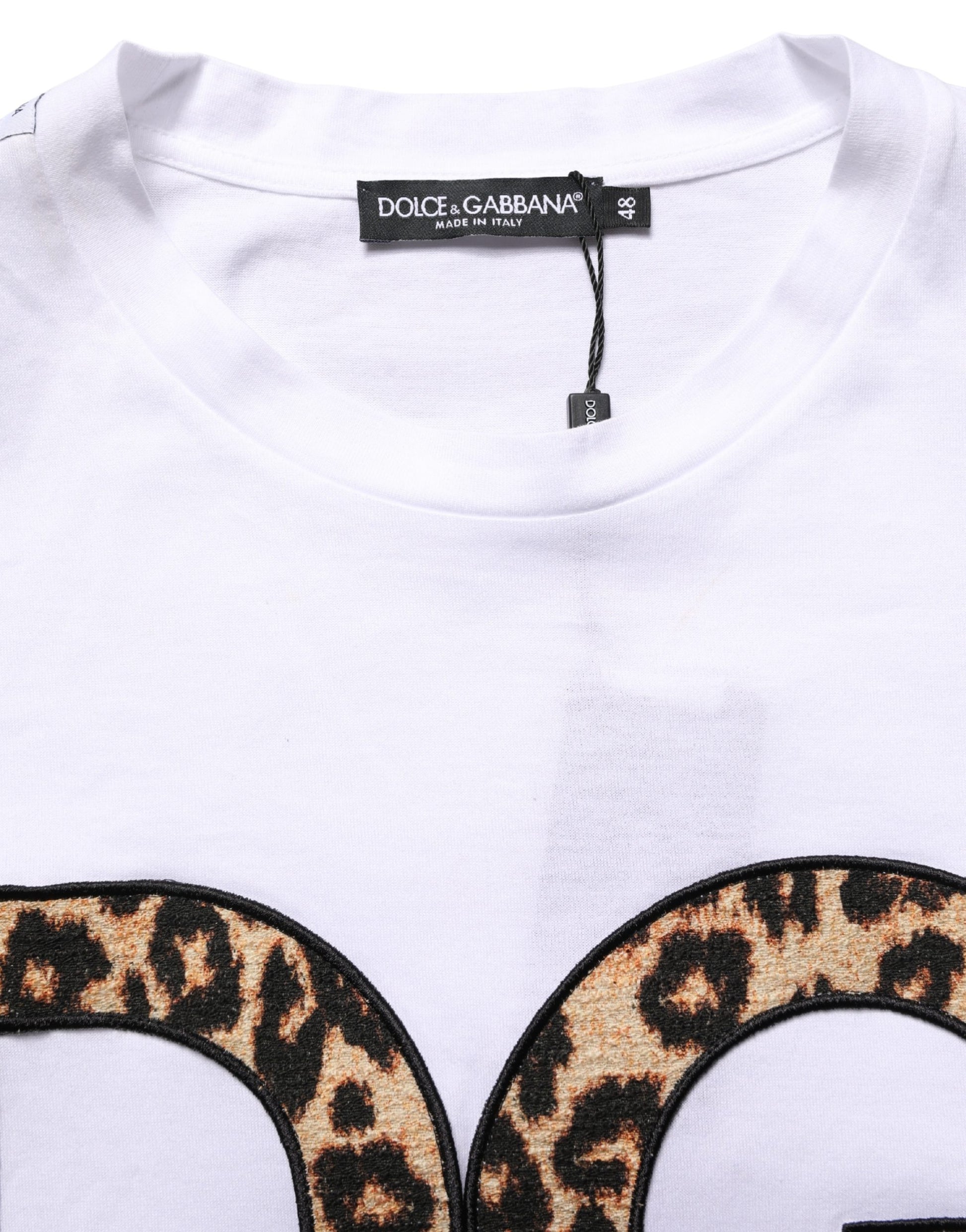 Dolce & Gabbana White Leopard Print DG Logo Cotton T-shirt for Men