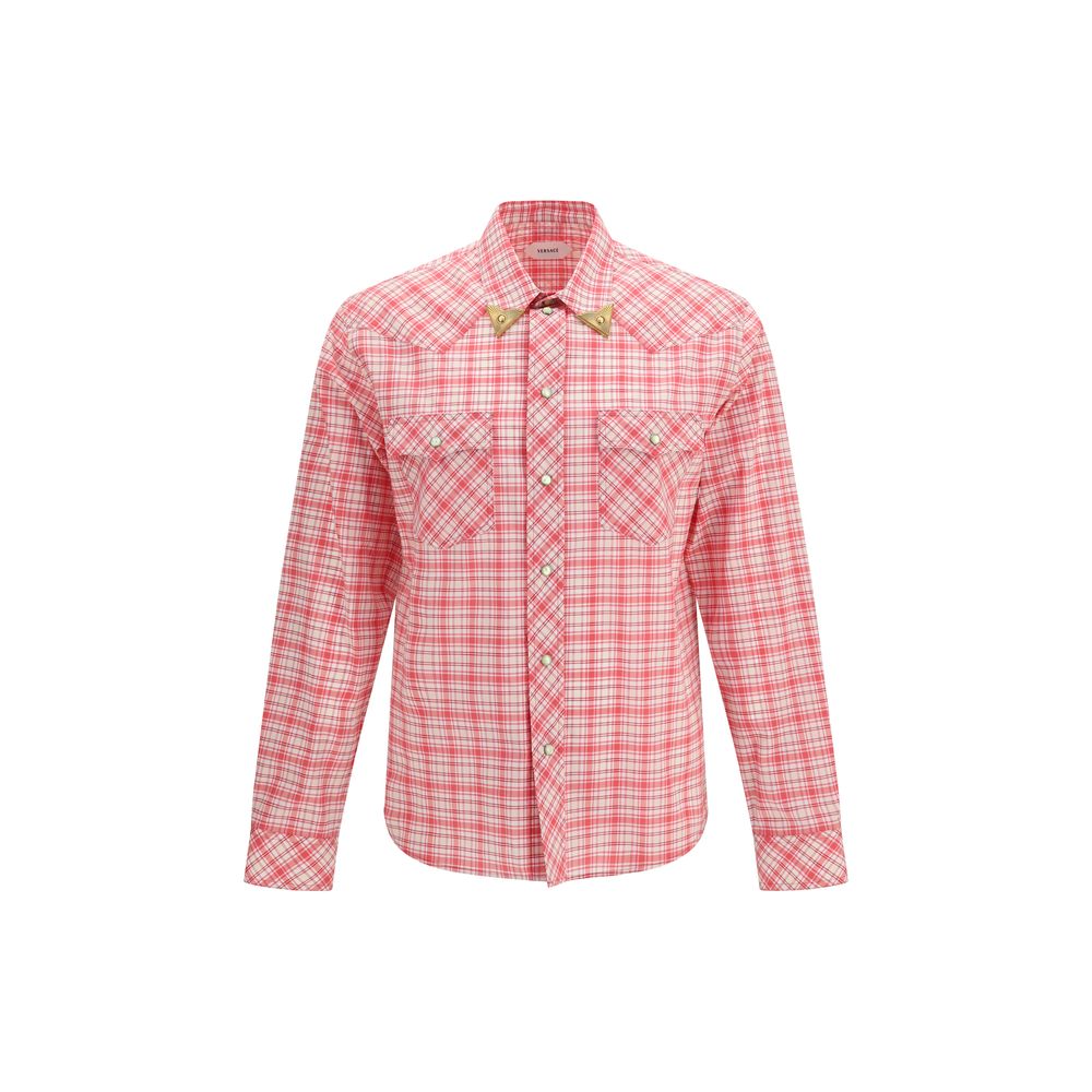 Versace Pink Cotton Check Pattern Shirt