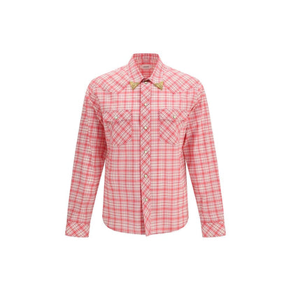 Versace Pink Cotton Check Pattern Shirt