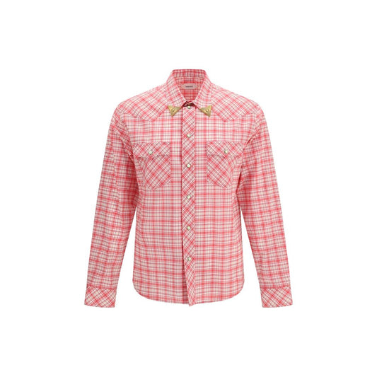 Versace Pink Cotton Check Pattern Shirt