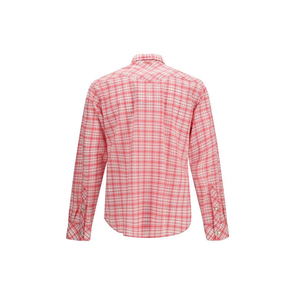 Versace Pink Cotton Check Pattern Shirt