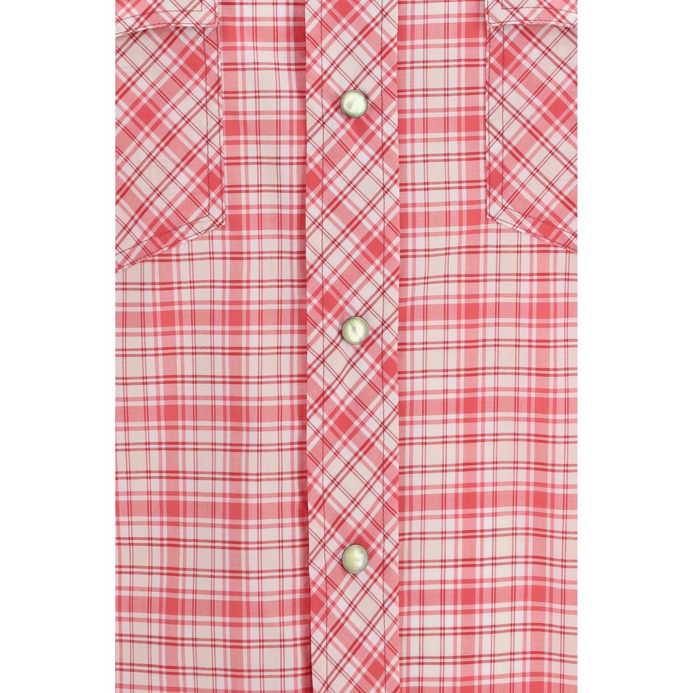 Versace Pink Cotton Check Pattern Shirt