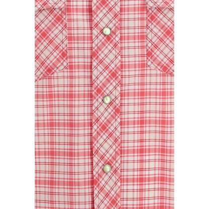 Versace Pink Cotton Check Pattern Shirt