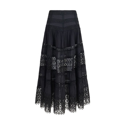 Charo Ruiz Black Cotton Long Skirt