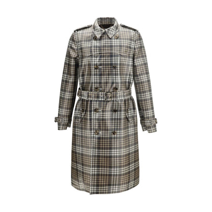 Burberry Brown Long Check Coated Raffia-effect Foxfield Trench Coat