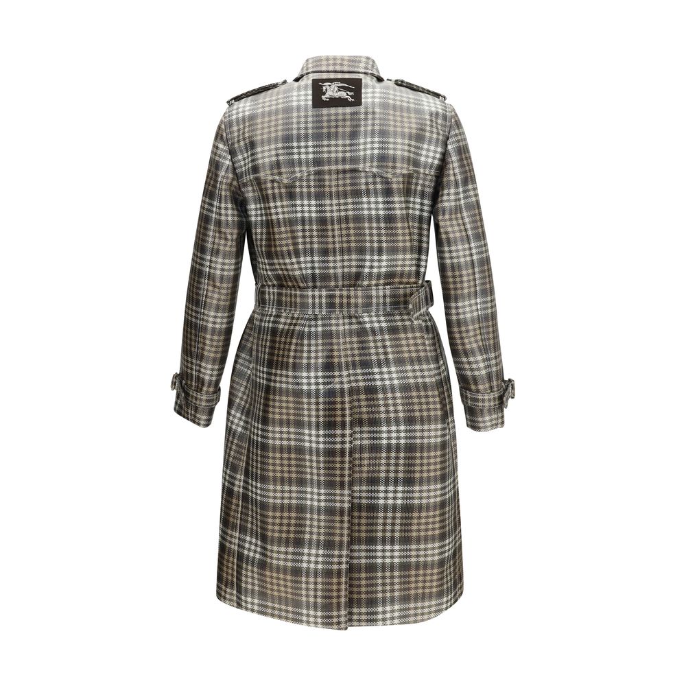 Burberry Brown Long Check Coated Raffia-effect Foxfield Trench Coat