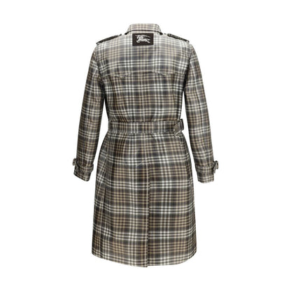 Burberry Brown Long Check Coated Raffia-effect Foxfield Trench Coat