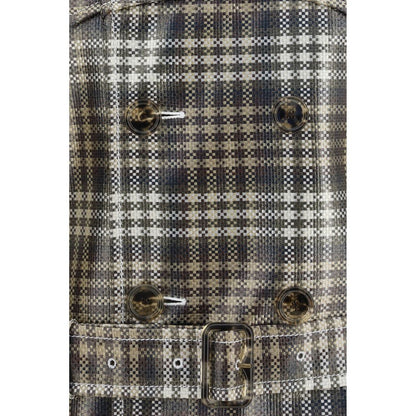 Burberry Brown Long Check Coated Raffia-effect Foxfield Trench Coat