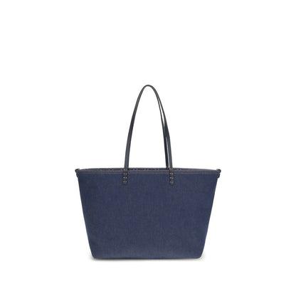 Fendi Blue Cotton Shoulder Bag Reversible Denim Tote Bag