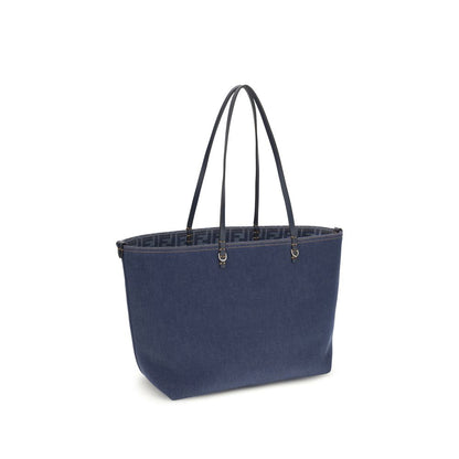 Fendi Blue Cotton Shoulder Bag Reversible Denim Tote Bag