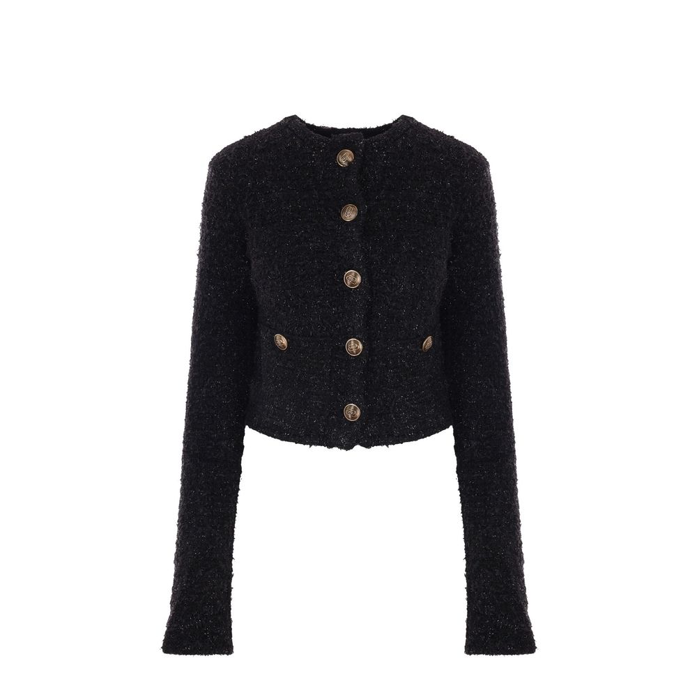 Balenciaga Black Cotton Cropped Tweed Cardigan