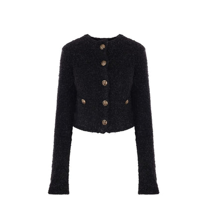 Balenciaga Black Cotton Cropped Tweed Cardigan