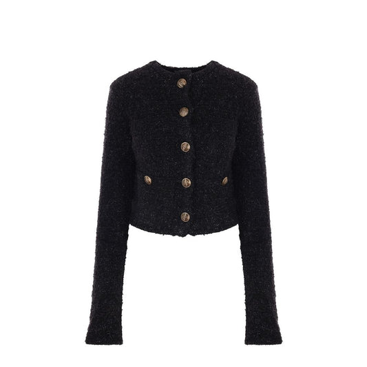Balenciaga Black Cotton Cropped Tweed Cardigan