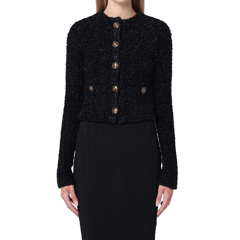 Balenciaga Black Cotton Cropped Tweed Cardigan