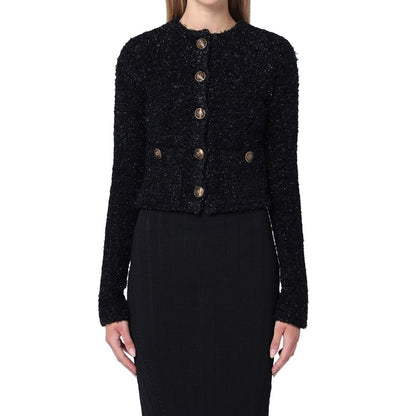 Balenciaga Black Cotton Cropped Tweed Cardigan