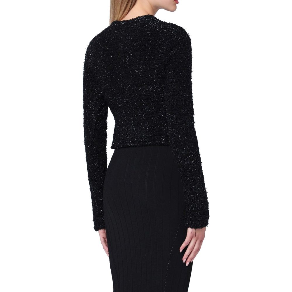 Balenciaga Black Cotton Cropped Tweed Cardigan