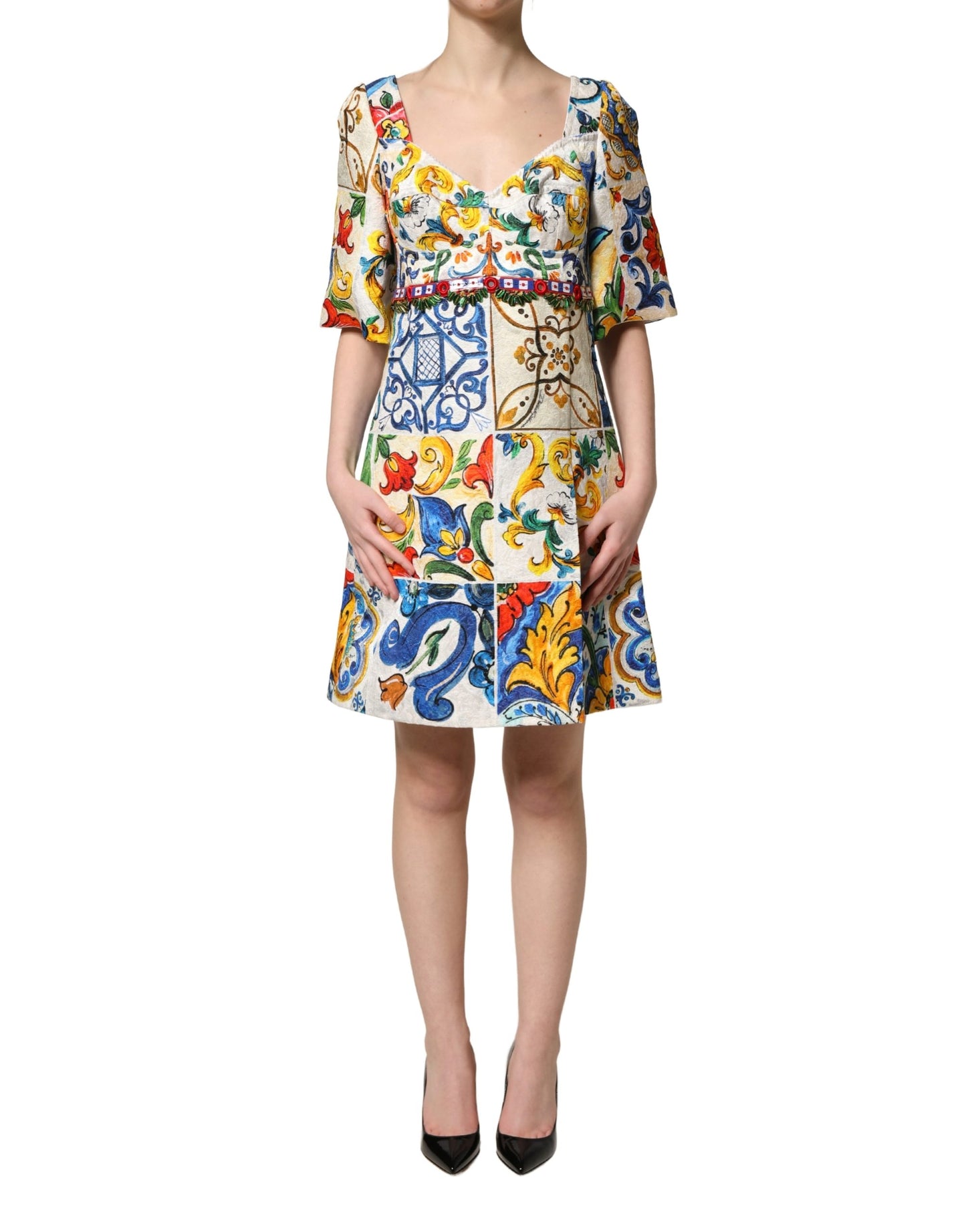Dolce & Gabbana Multicoloured Majolica Patchwork Print Mini Dress