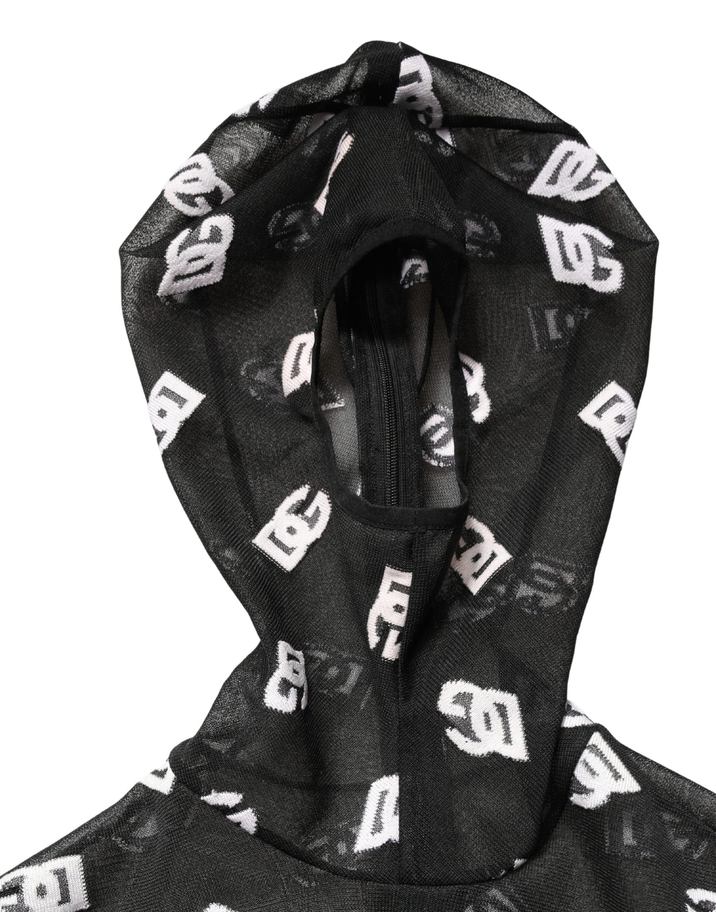 Dolce & Gabbana Black White Logo Print Hooded Jumpsuit