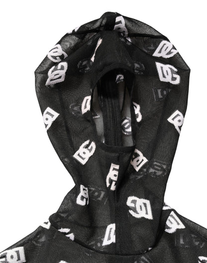 Dolce & Gabbana Black White Logo Print Hooded Jumpsuit