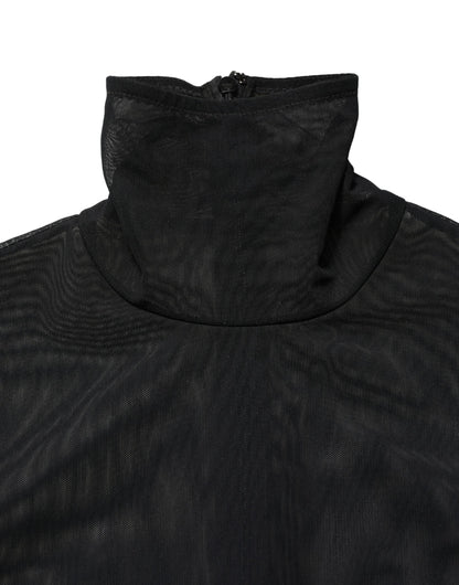 Dolce & Gabbana Black Nylon Sheer Turtleneck Jumpsuit Dress